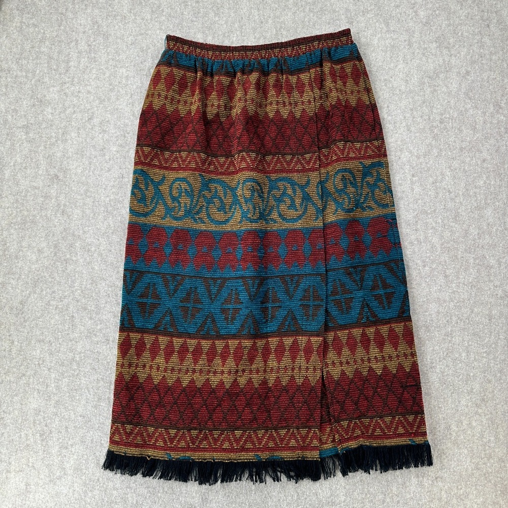 VTG‎ Graff Blanket Faux Wrap Skirt 16 Tapestry Boho Aztec Fringe USA Made